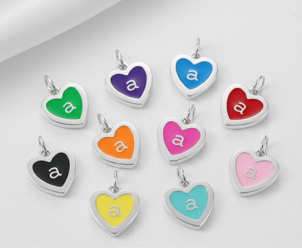 Red Enamel Heart Initial Charm