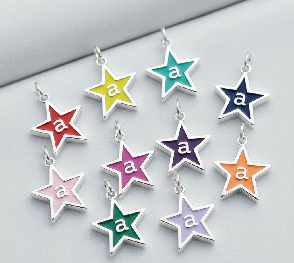 Green Enamel Star Initial Charm
