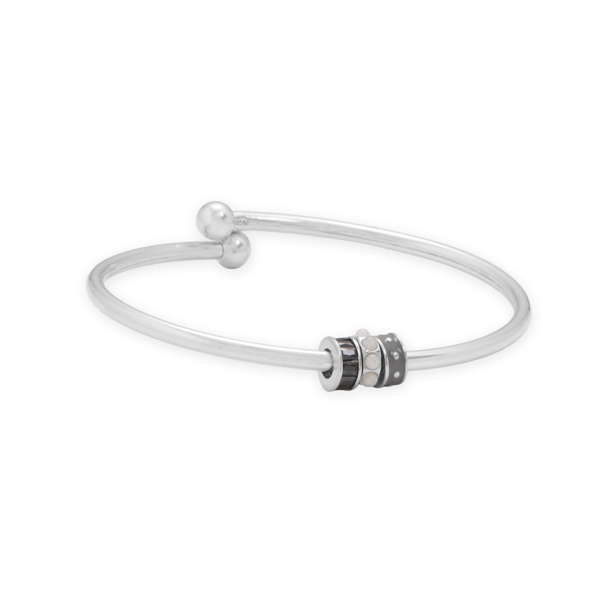Rhodium Plated White Jade Wheel Bead Charm
