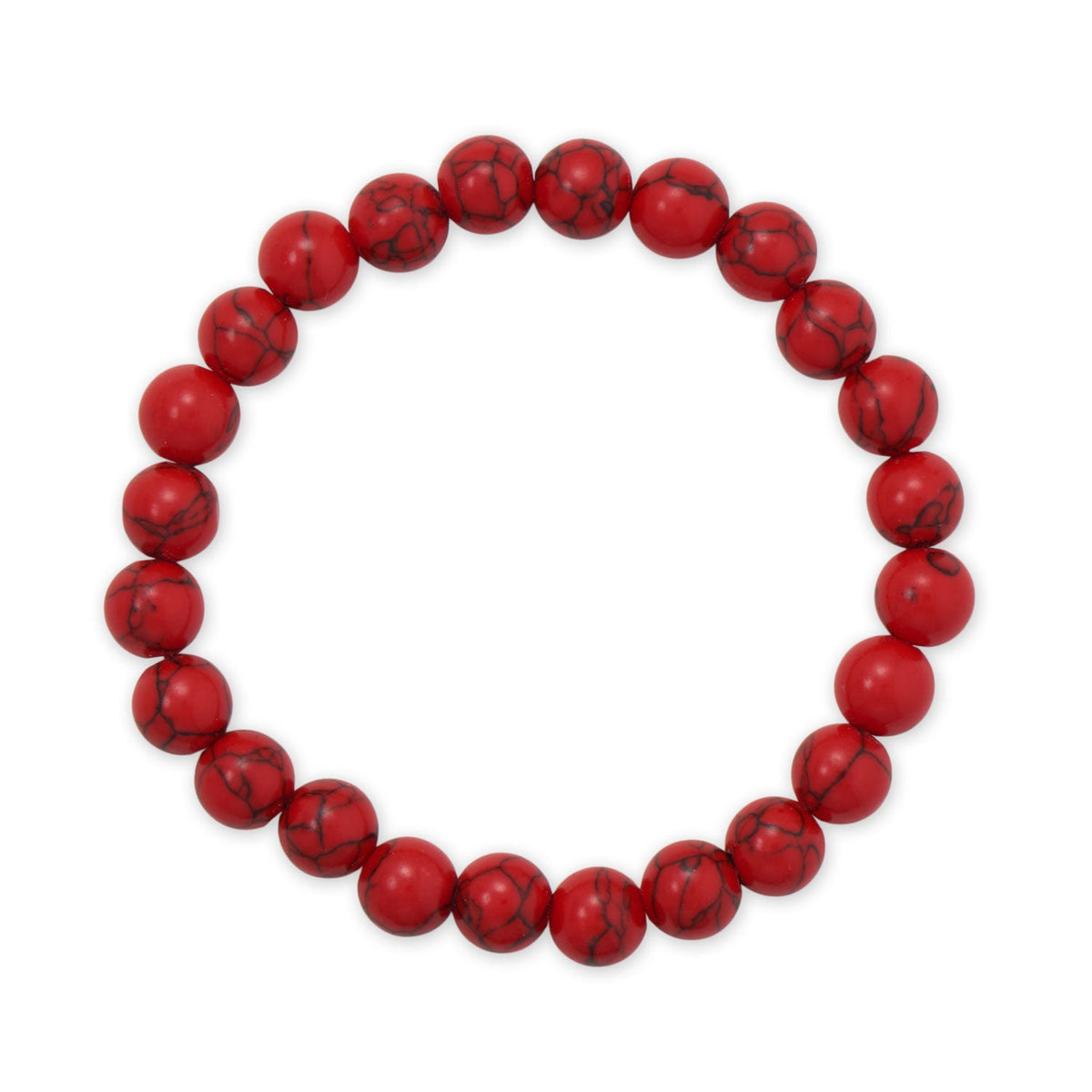 8mm Round Synthetic Dyed Red Turquoise Stone Stretch Bracelet
