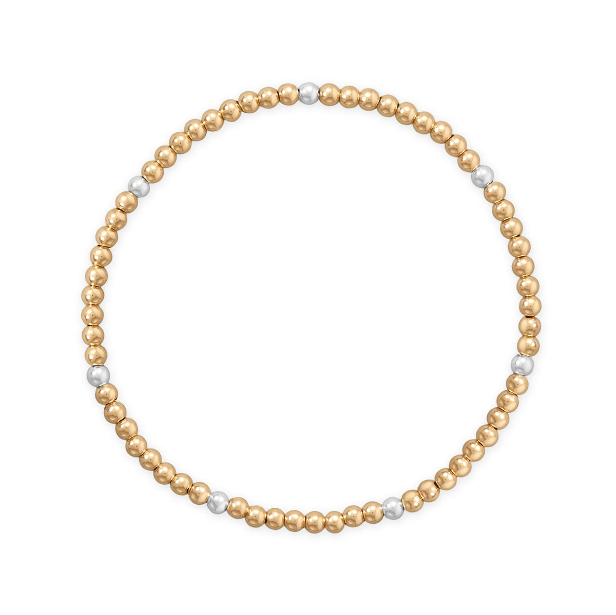 7" 3mm 14/20 Gold Filled and Polished Silver Bead Stretch Bracelet