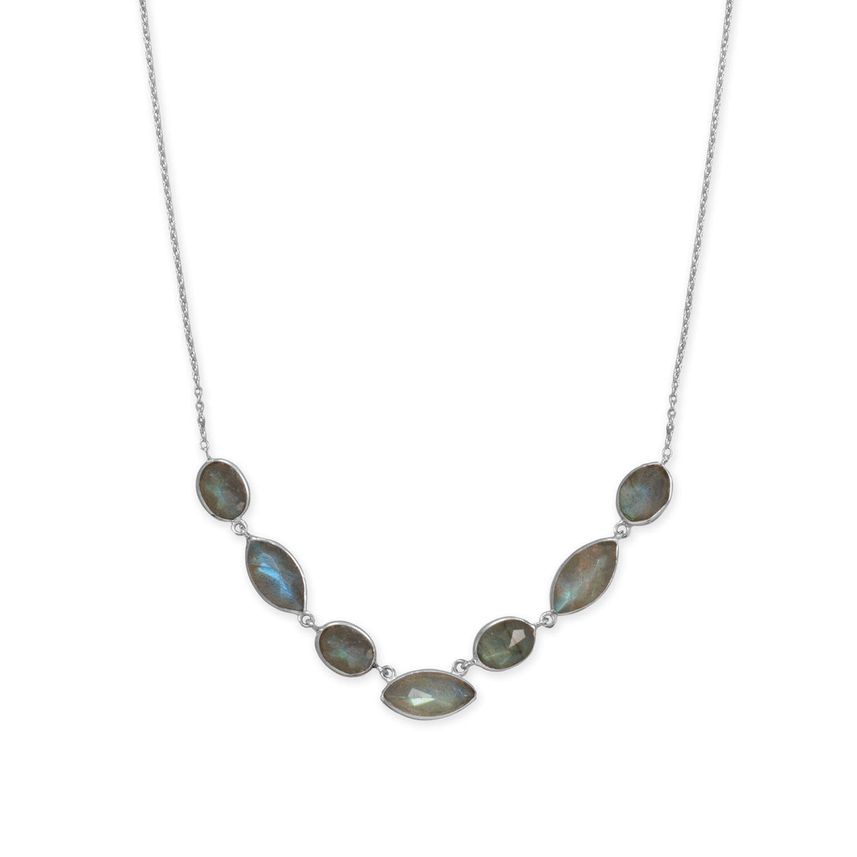 16"+2" Rhodium Plated Multi-Shape Labradorite Necklace