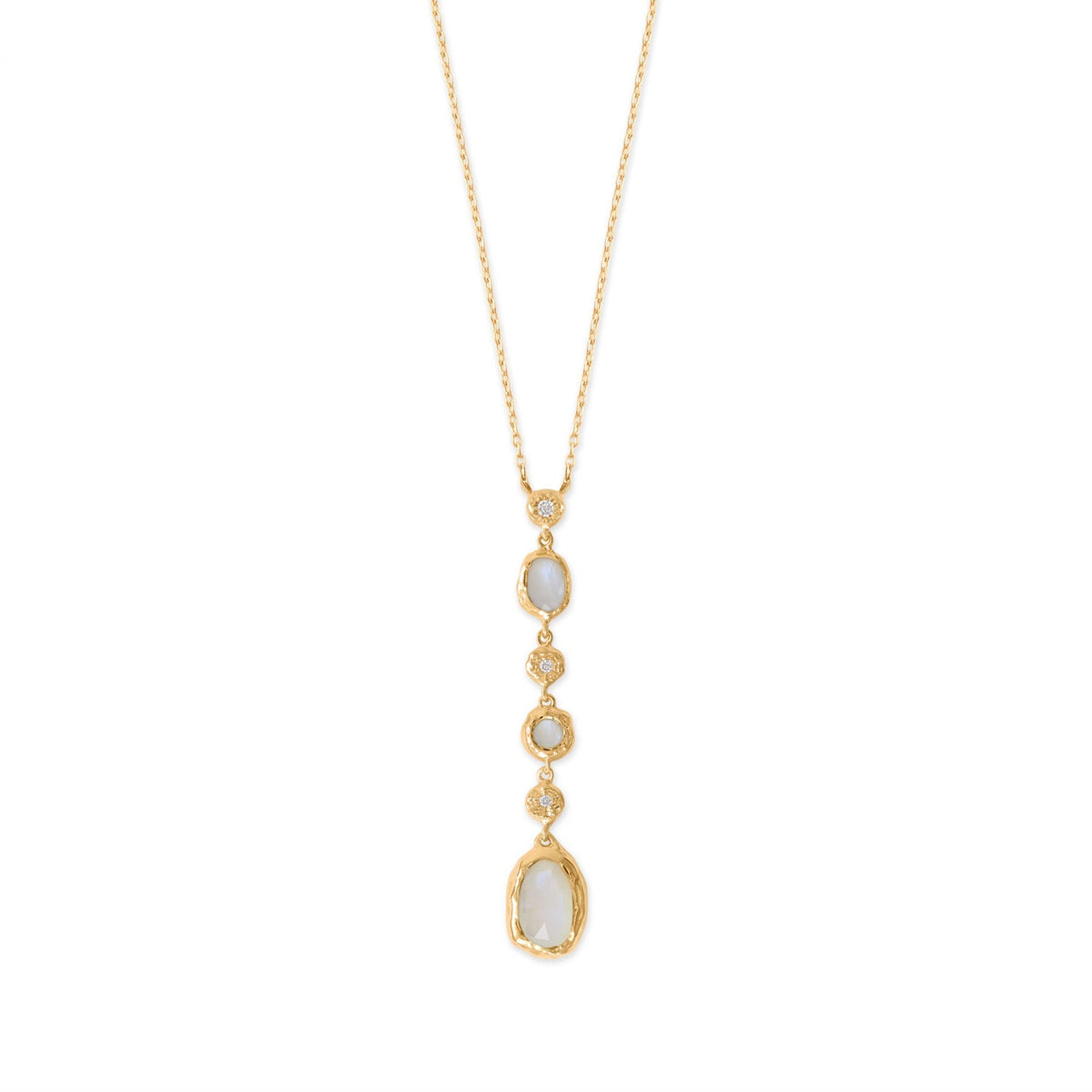 16" + 2" 14 Karat Gold Plated CZ and Rainbow Moonstone Drop Necklace