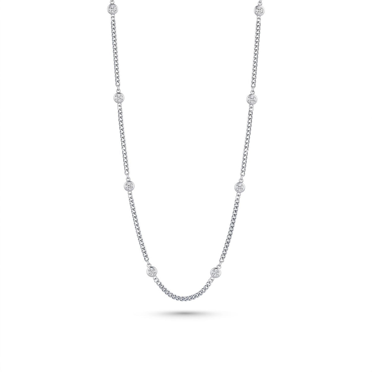 16"+ 2" Rhodium Plated Bezel CZ Curb Chain Necklace