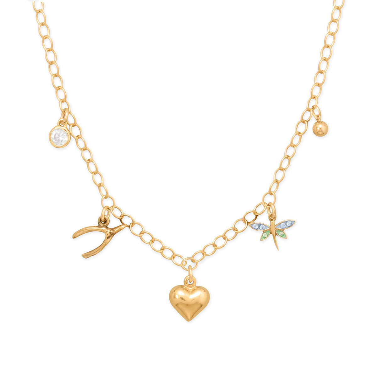 Golden Luck! 18" 14 Karat Gold Plated Charm Necklace