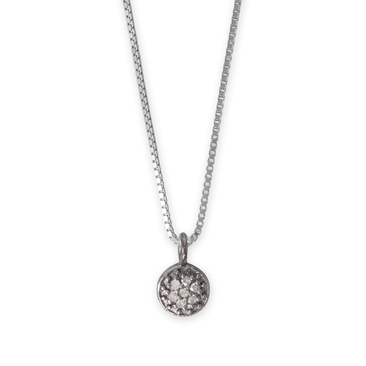 16" Black Rhodium Plated Diamond Studded Disc Necklace