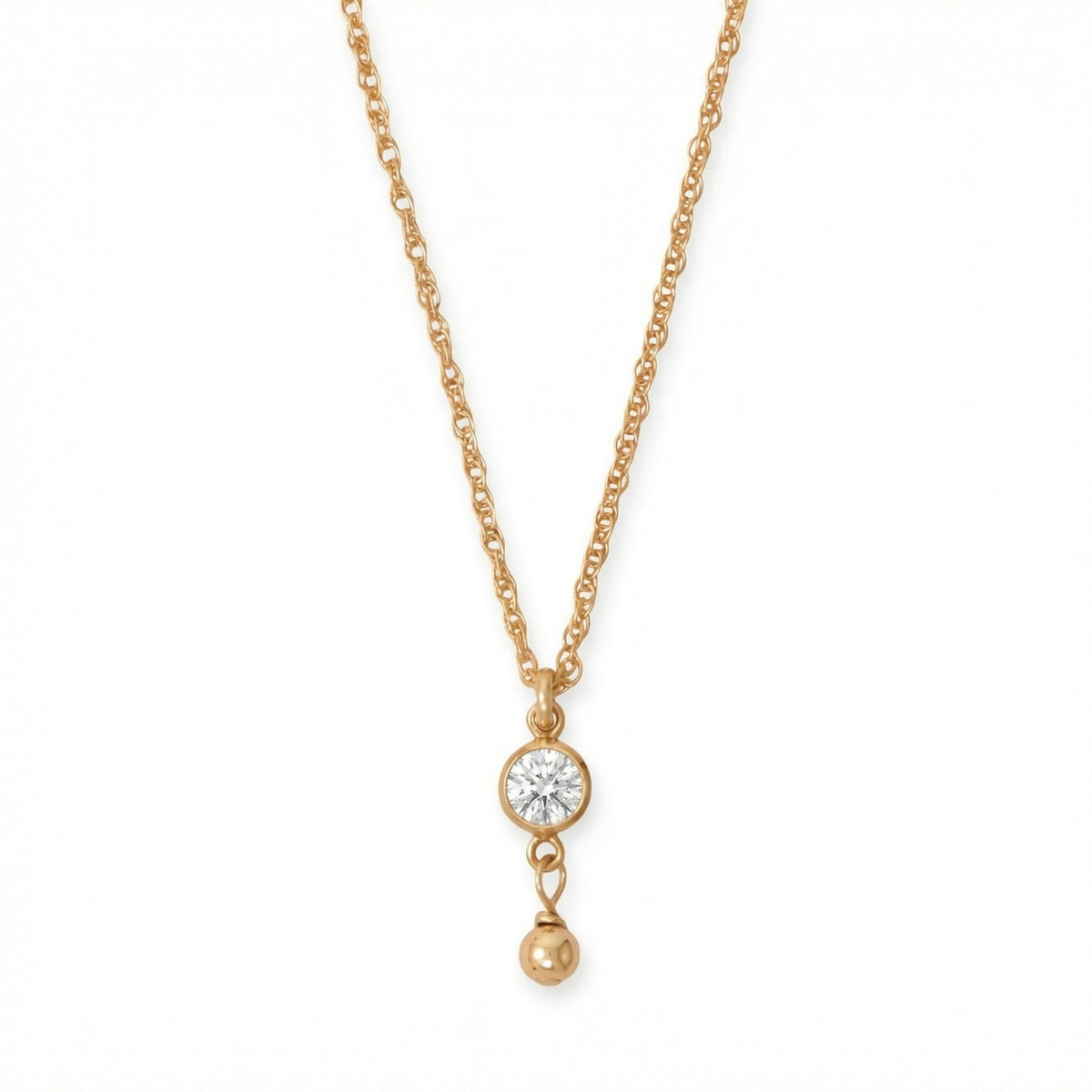 14/20 Gold Filled 4mm Lab Grown Diamond and Bead Drop Necklace