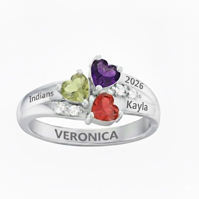 Sterling Silver Triple Heart Class Ring