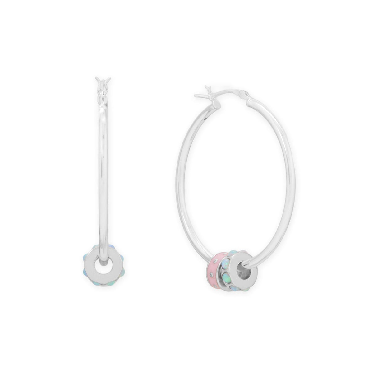 Rhodium Plated Pink Enamel Inlay Dotted Wheel Bead Charm