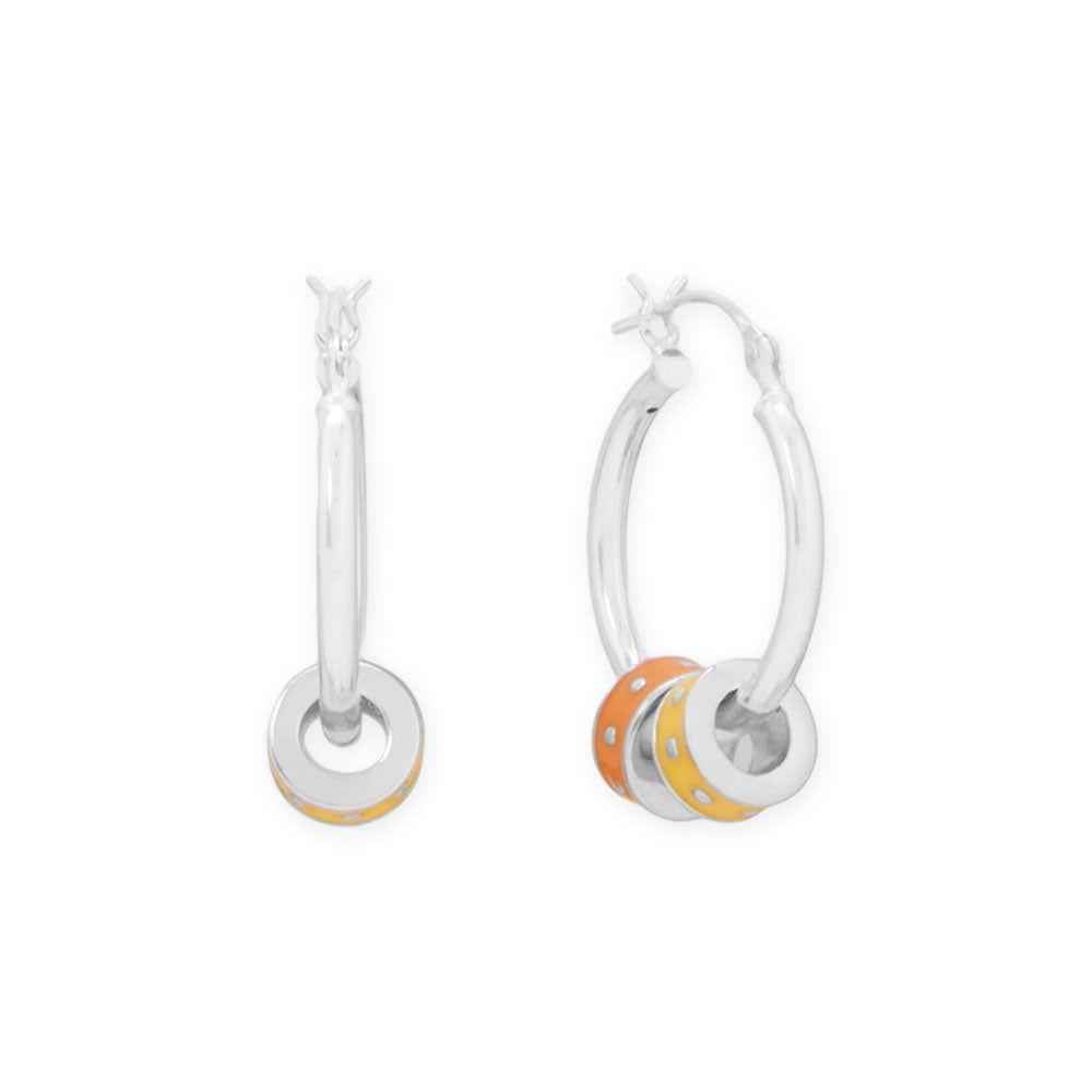 Rhodium Plated Orange Enamel Inlay Dotted Wheel Bead Charm