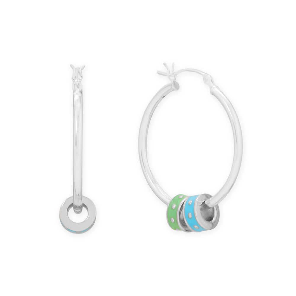 Rhodium Plated Blue Enamel Inlay Dotted Wheel Bead Charm