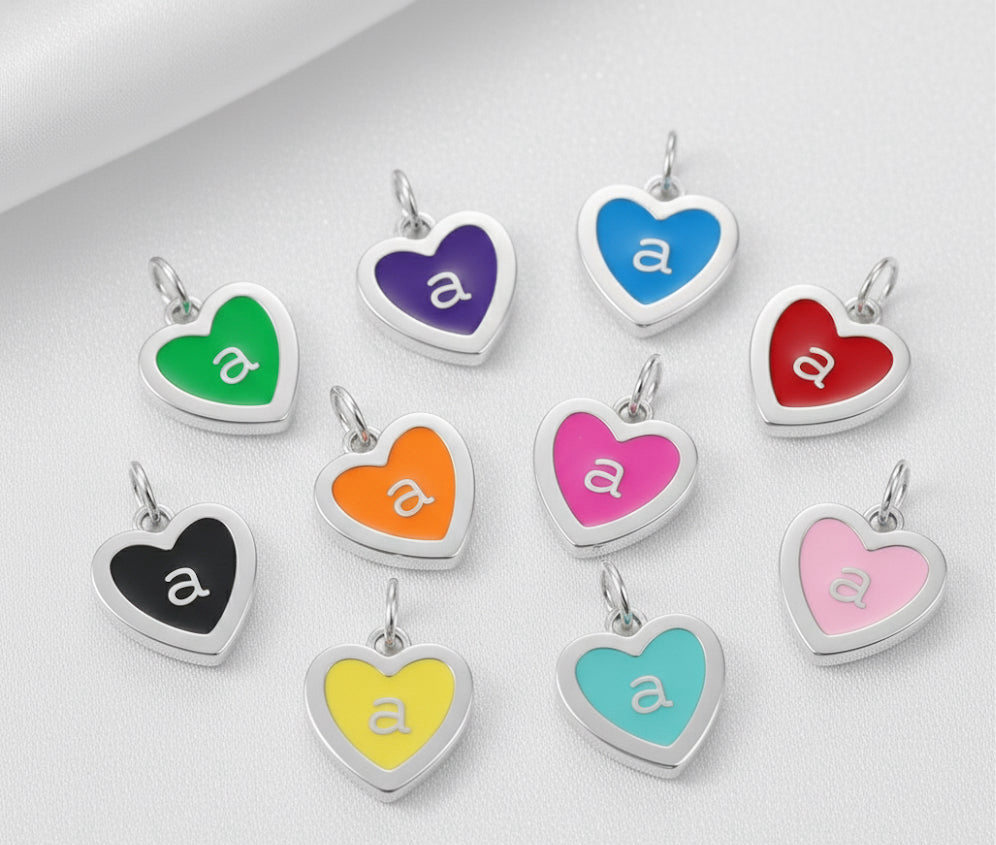 Yellow Enamel Heart Initial Charm