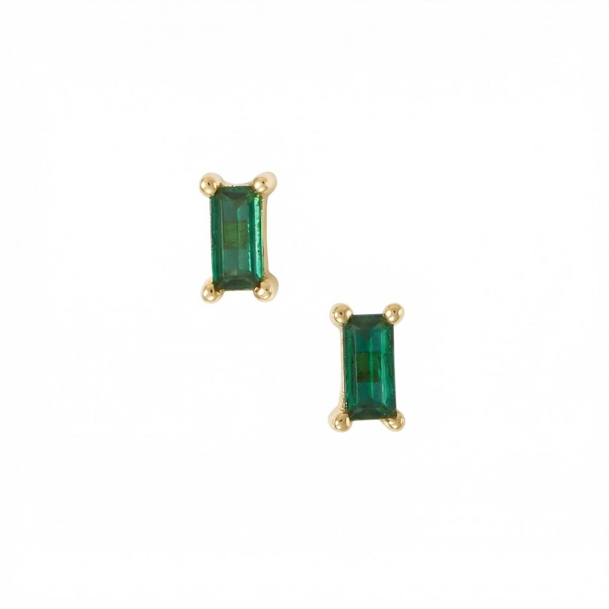 14 Karat Gold Plated Green Baguette CZ Earrings