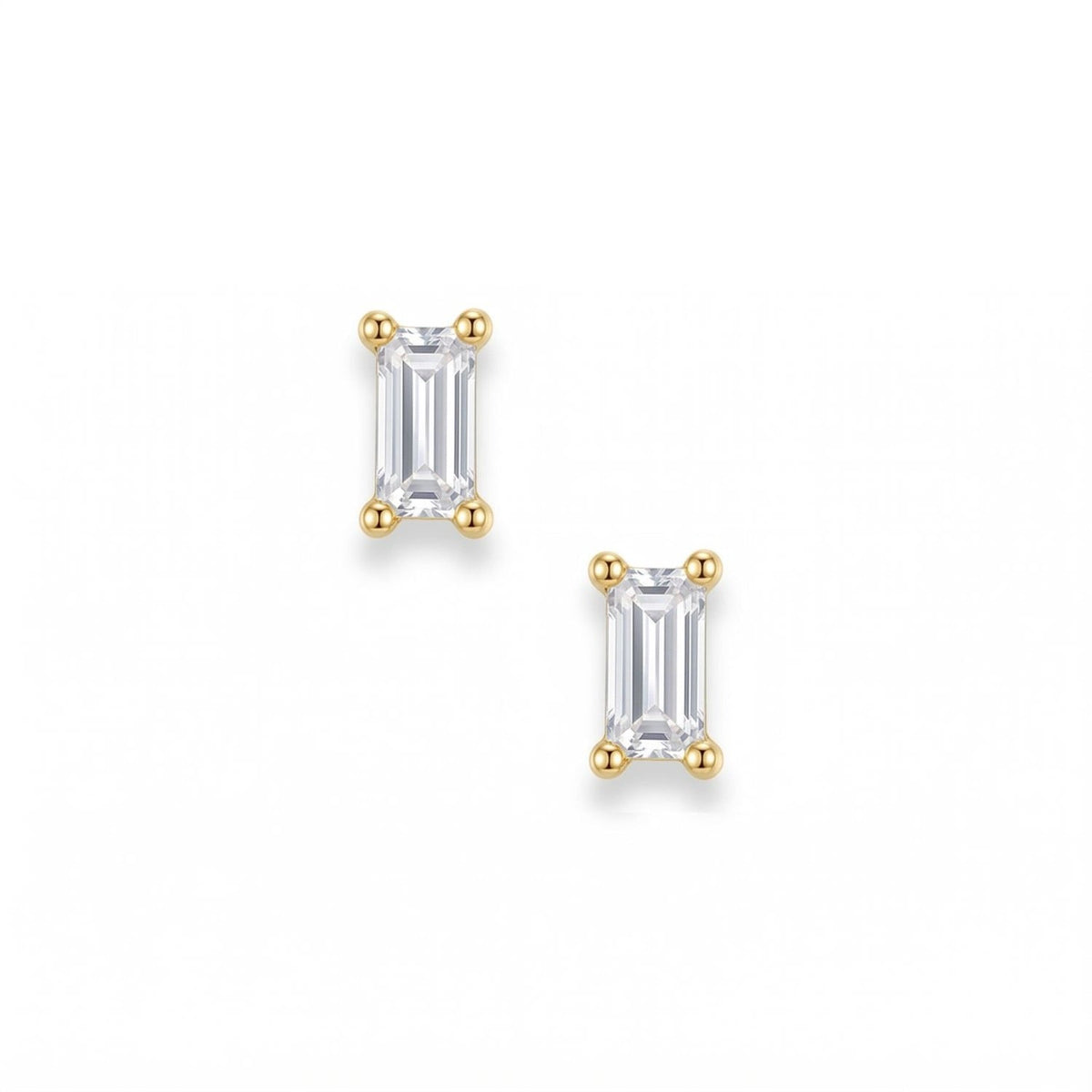 14 Karat Gold Plated Clear Baguette CZ Earrings