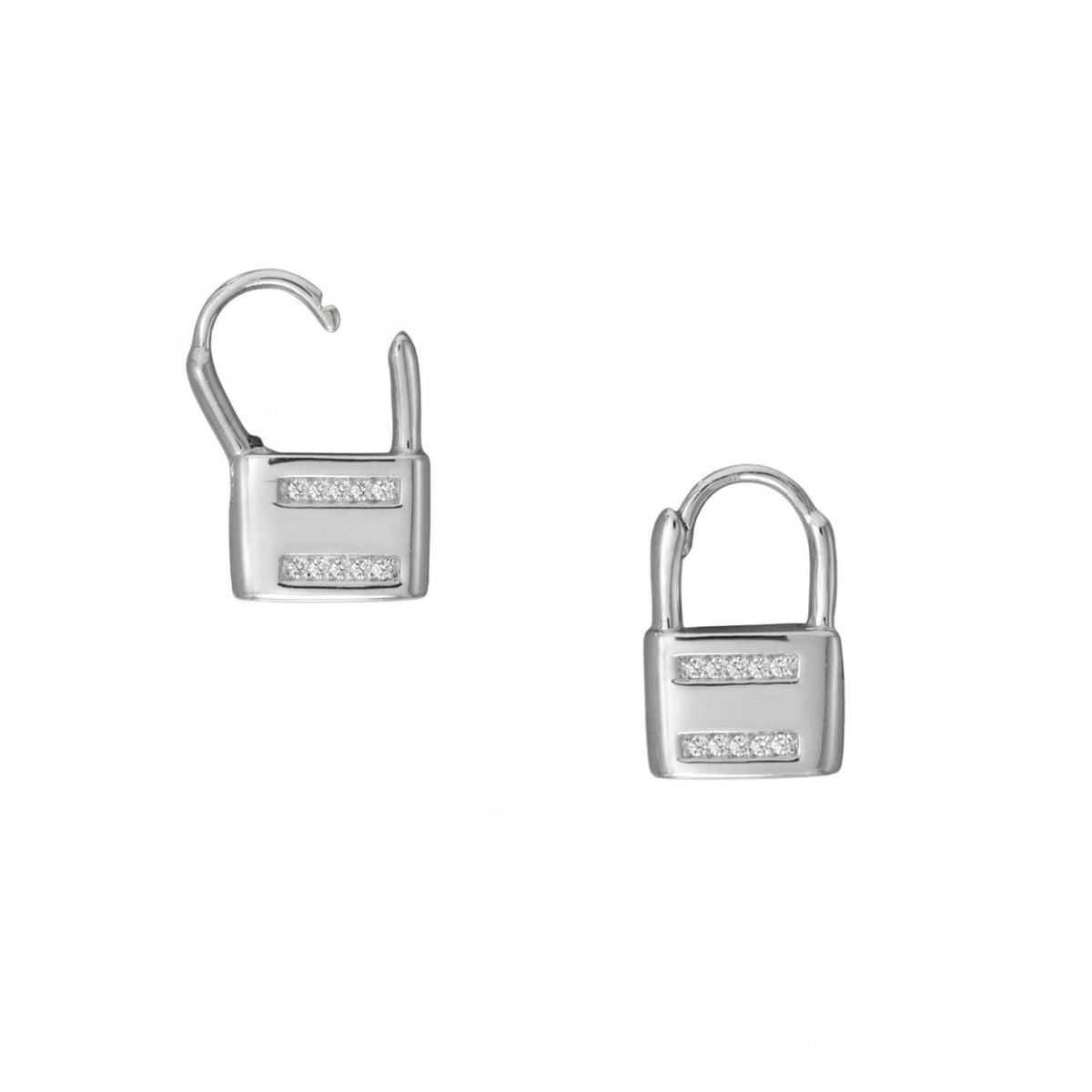 Rhodium Plated CZ Lock Earrings