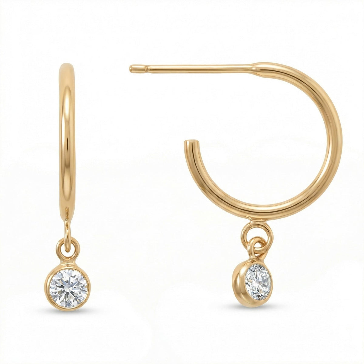 14/20 Gold Filled 3mm Lab Grown Diamond Drop Hoop Earrings