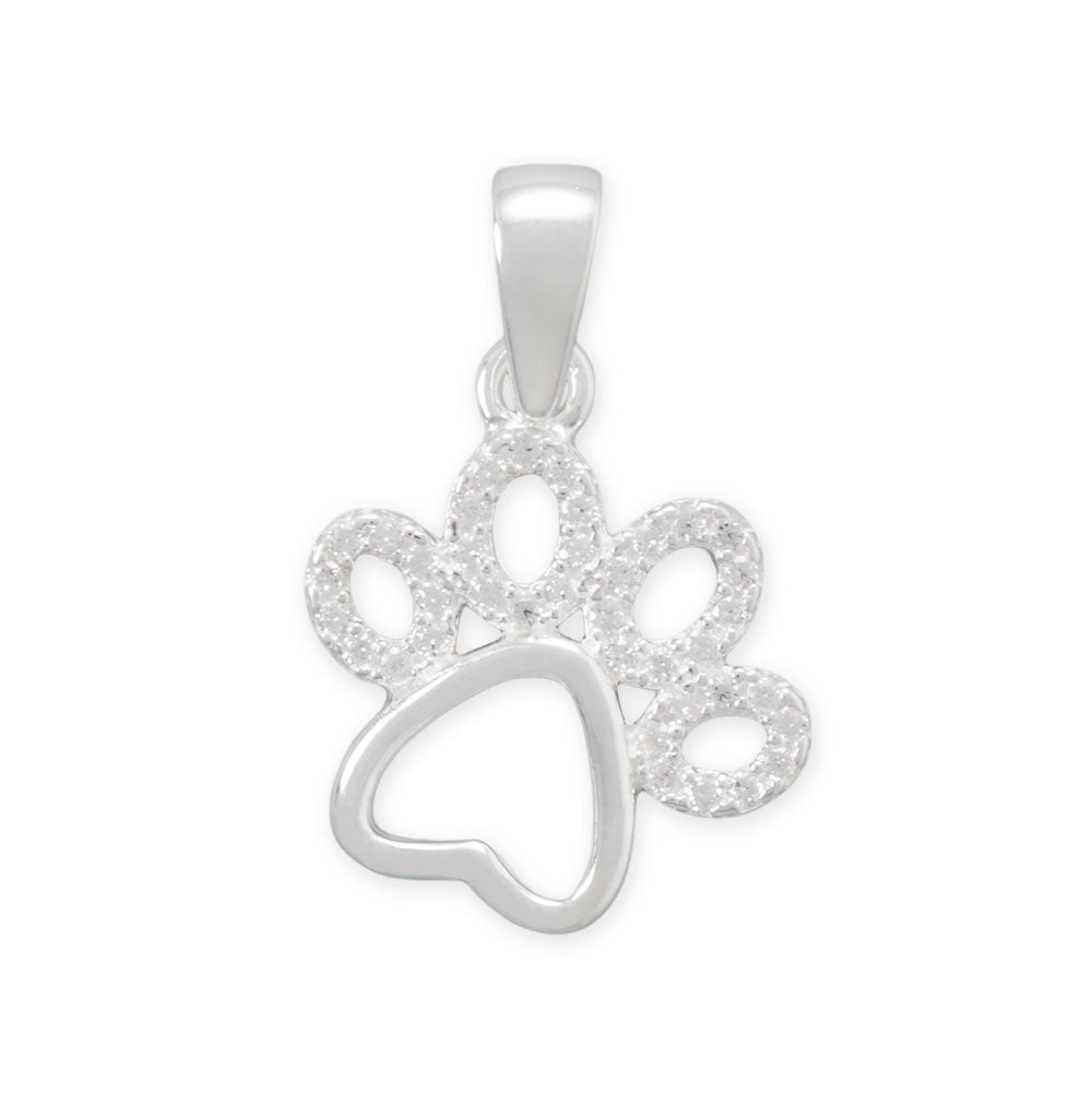 Polished CZ Paw Print Pendant