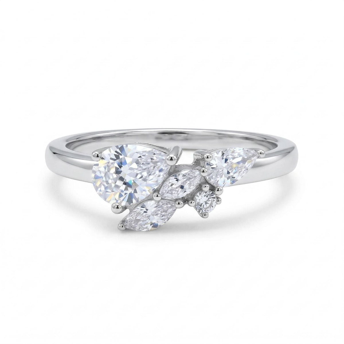 Rhodium Plated CZ Cluster Ring