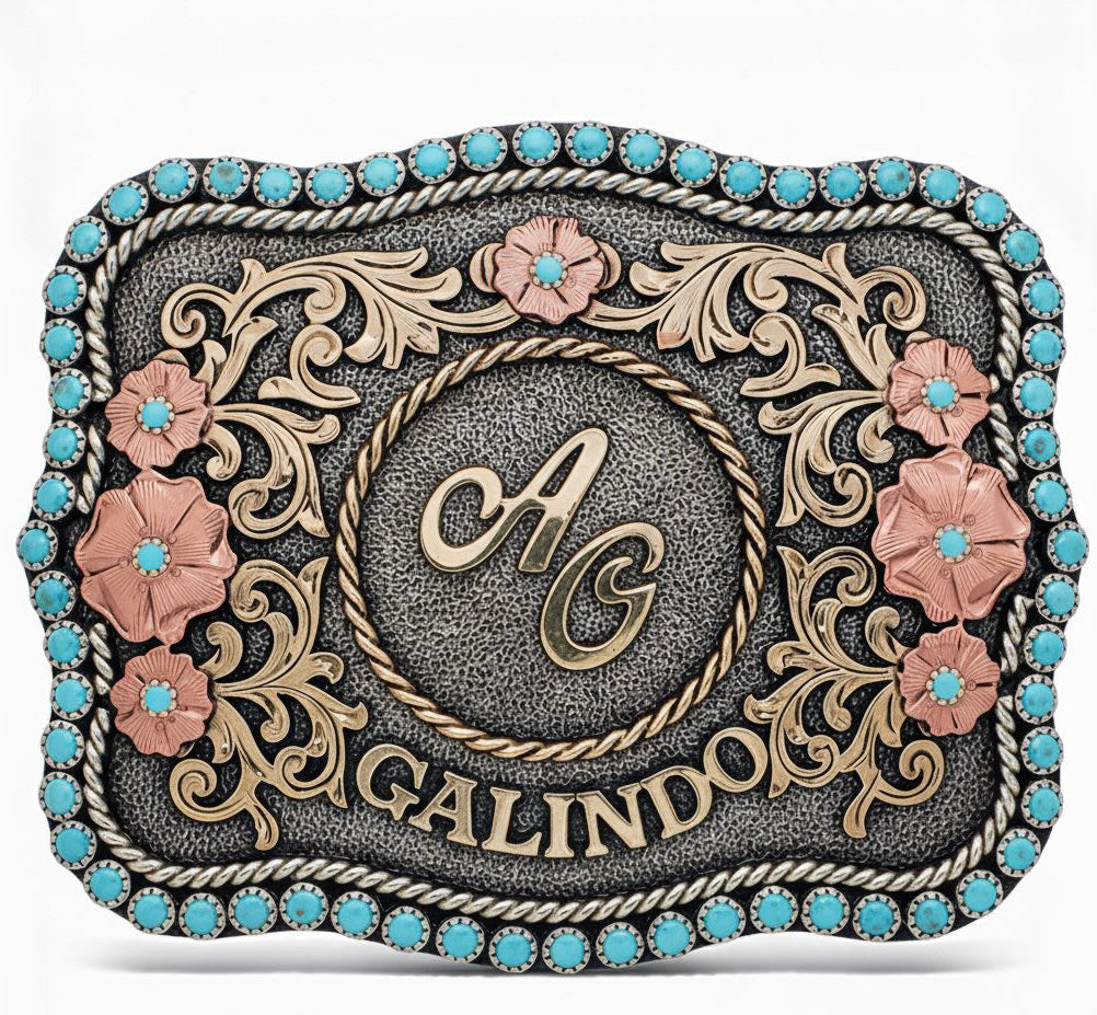 Custom Curvy Turquoise Stone Belt Buckle