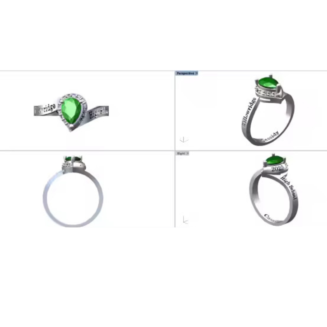 Sterling Silver Crystal Tear Drop Class Ring