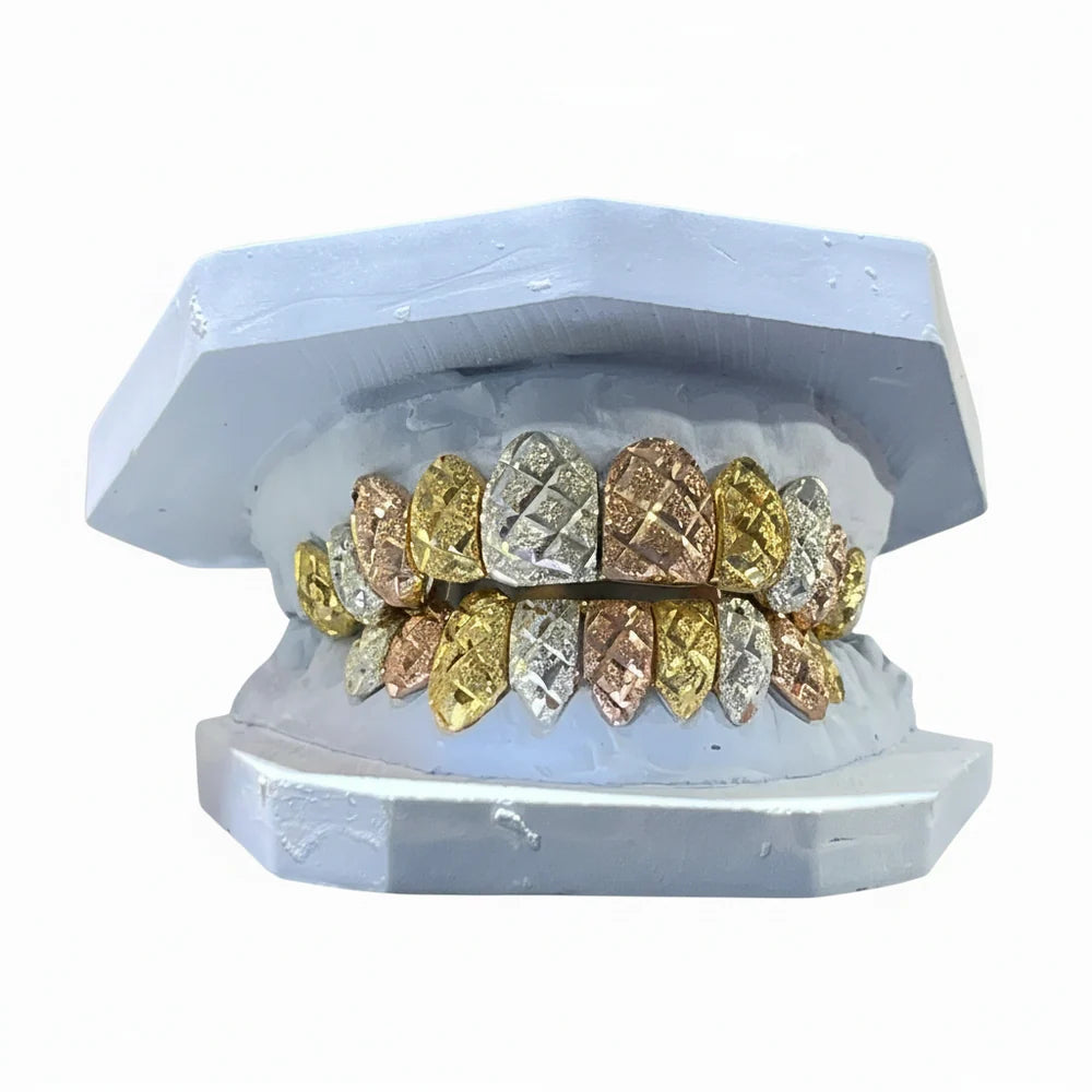 Tri Color Diamond Dust & Diamond Cut Grillz
