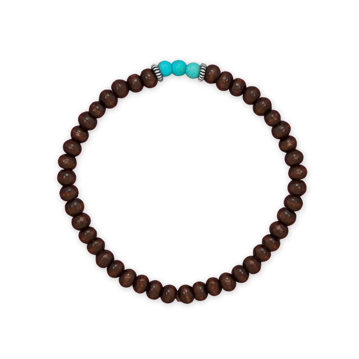 7.25" Wood and Turquoise Glass Bead Stretch Bracelet