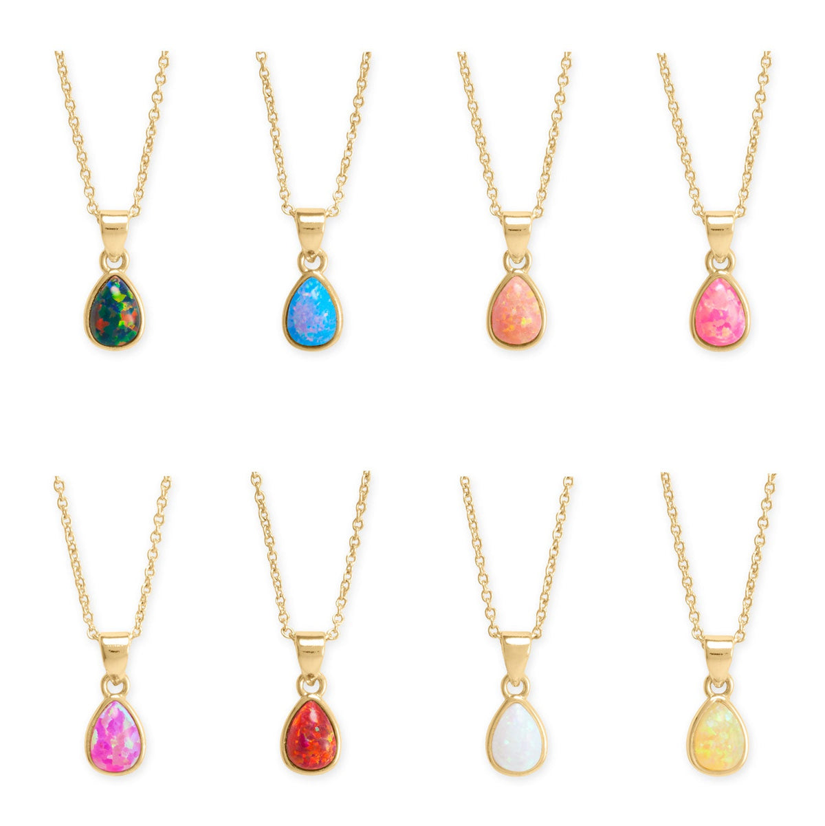 16" + 2" 14 Karat Gold Plated Pear Synthetic Opal Fashion Necklace