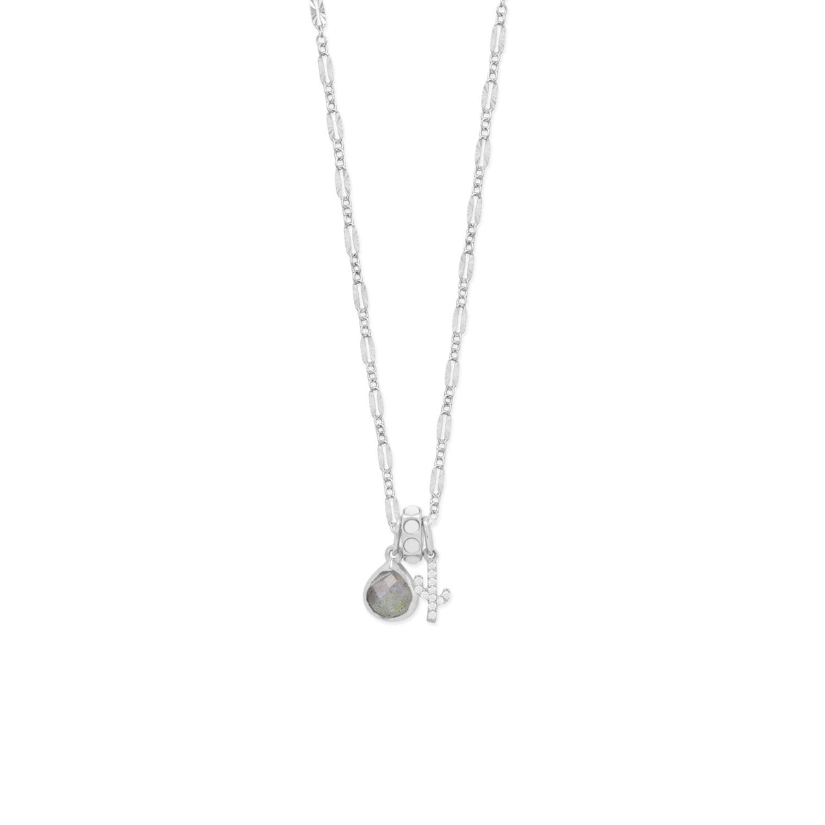 Rhodium Plated Pear Labradorite Charm
