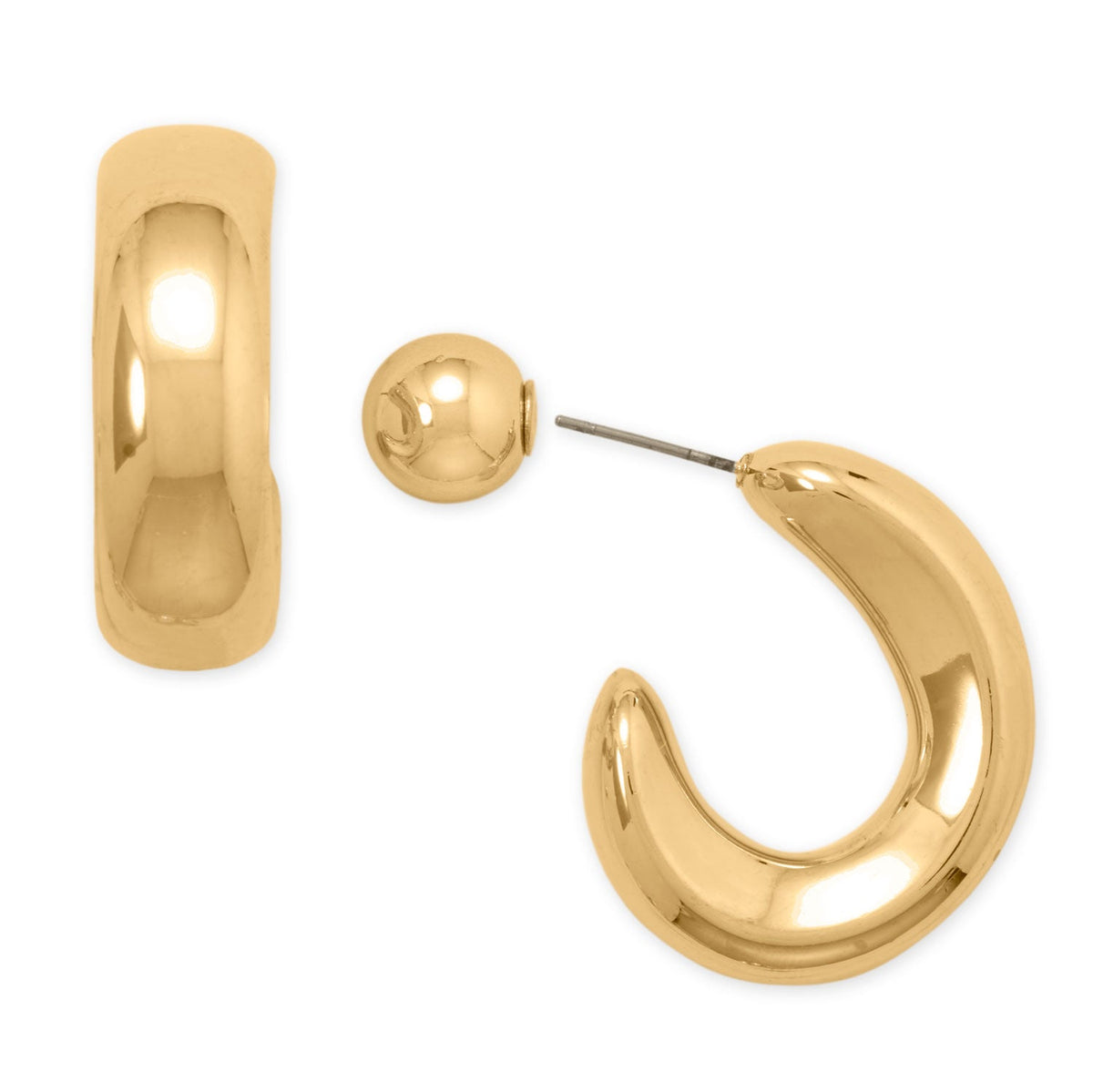Gold Tone Chunky Fashion Hoop Ball Post Earrings