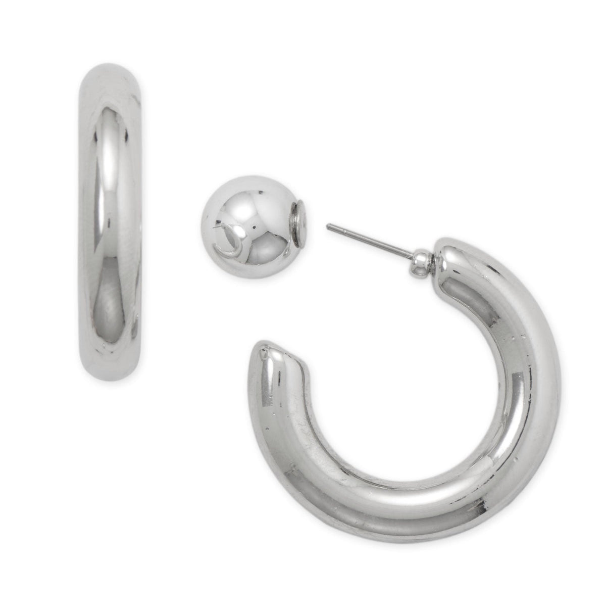 Silver Tone 6mm Round Tube Fashion Hoop Ball Post Earrings