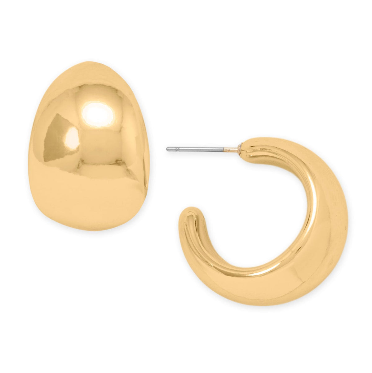 Gold Tone Puffy 3/4 Fashion Hoop Earrings