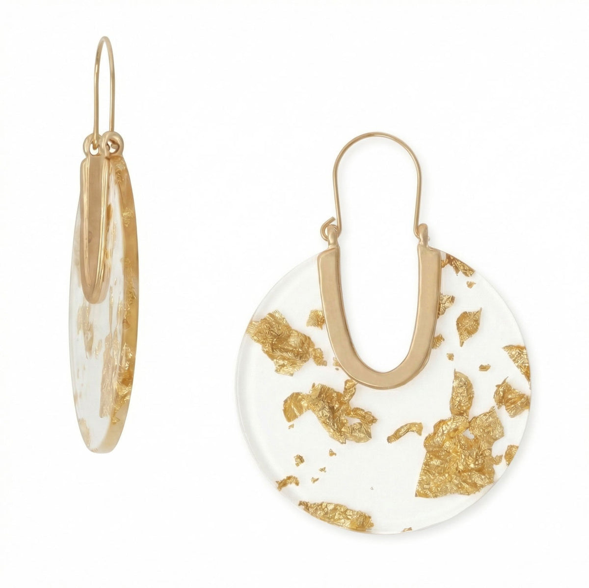 Matte Gold Tone Round Gold Foil Acrylic Wire Drop Fashion Earrings