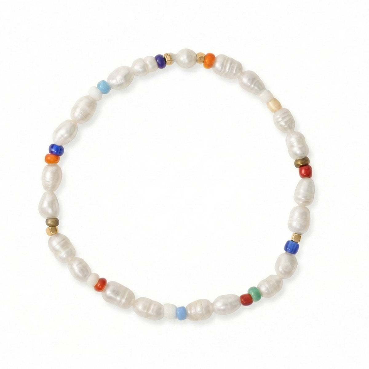 Rainbow Seed Bead and Cultured Freshwater Pearl Stretch Bracelet