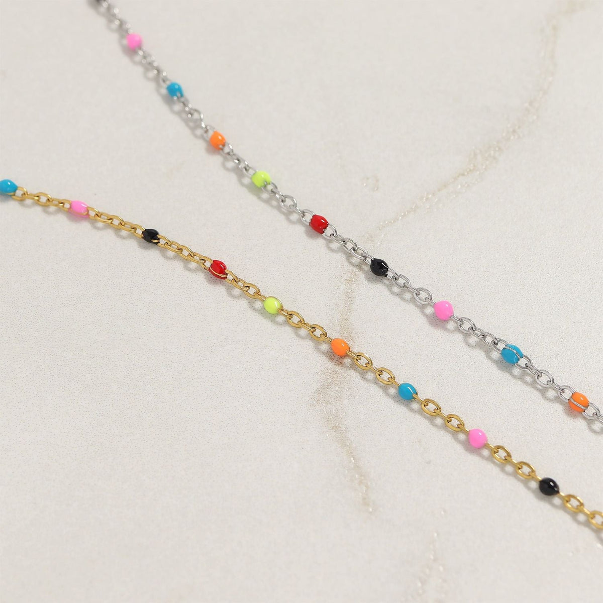16" + 2" Stainless Steel Multicolor Confetti Satellite Necklace