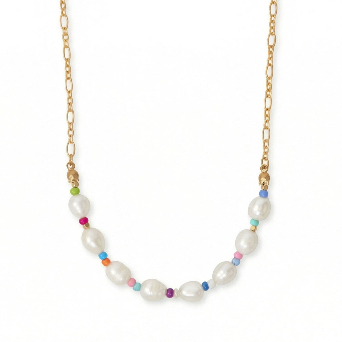 18" + 3" Rainbow Seed Bead and Cultured Freshwater Pearl Necklace