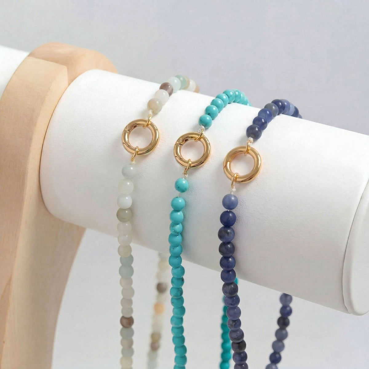 18" 18 Karat Gold PVD Stainless Steel Amazonite Inverted Hinge Necklace