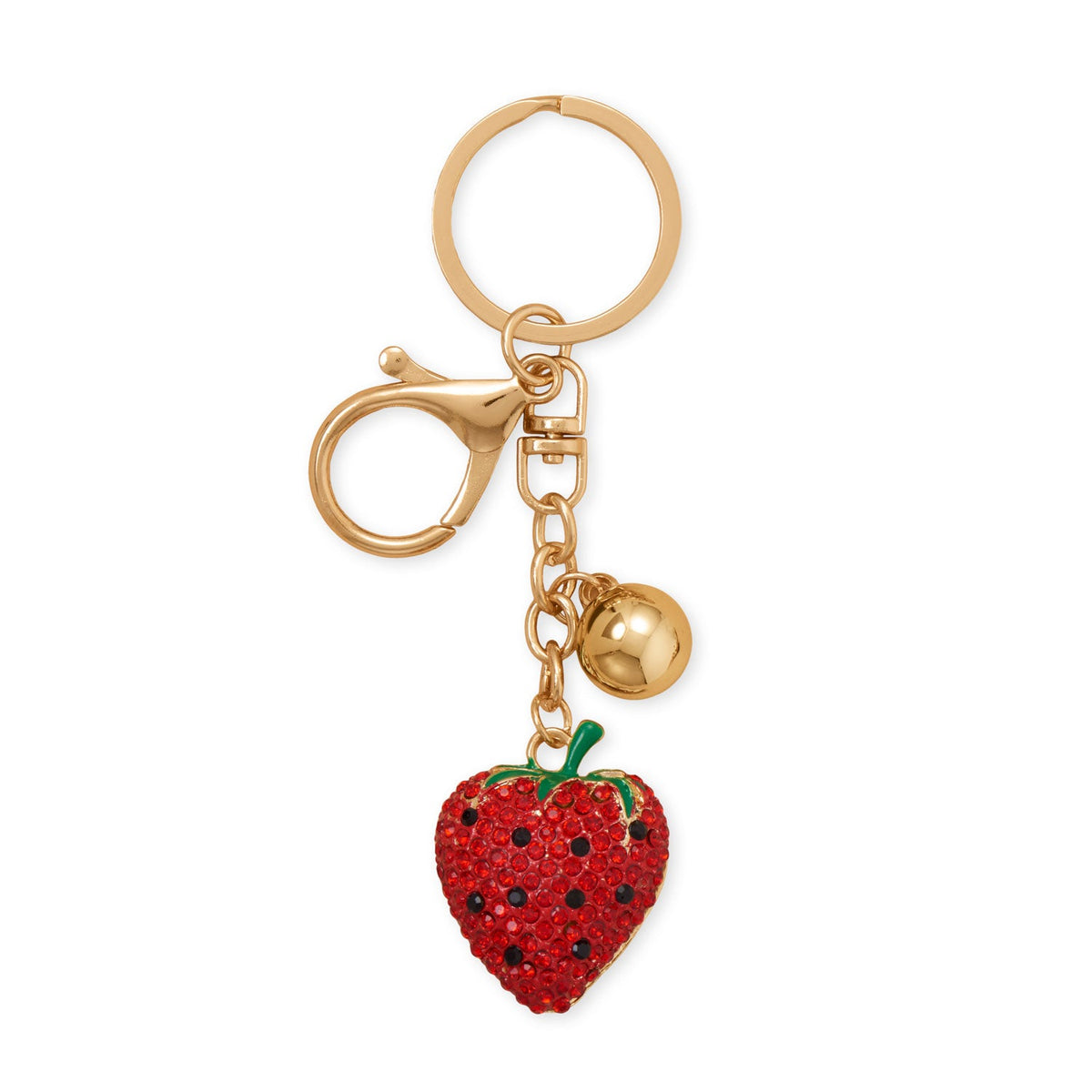 Gold Tone Red Crystal Strawberry Bag Charm