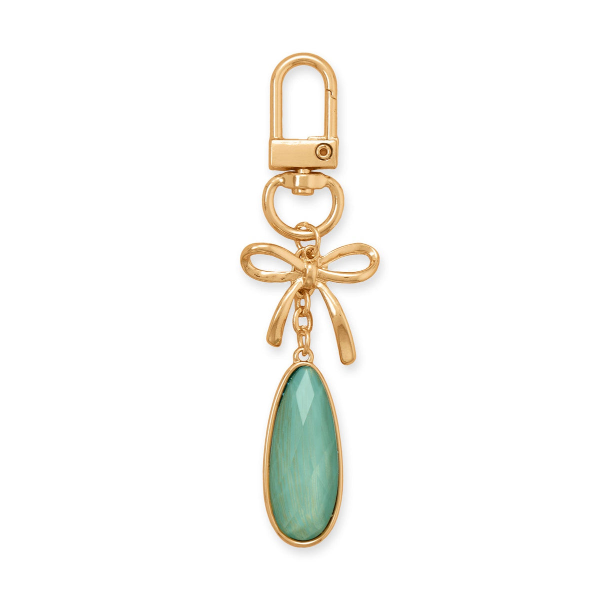 Gold Tone Aqua Drop and Bow Bag Charm