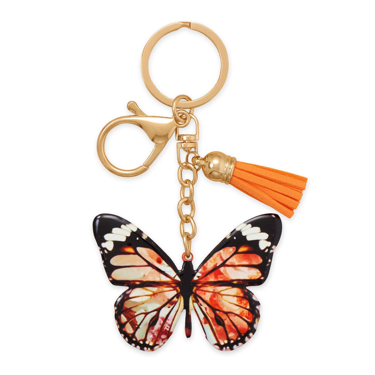 Gold Tone Orange Butterfly Bag Charm