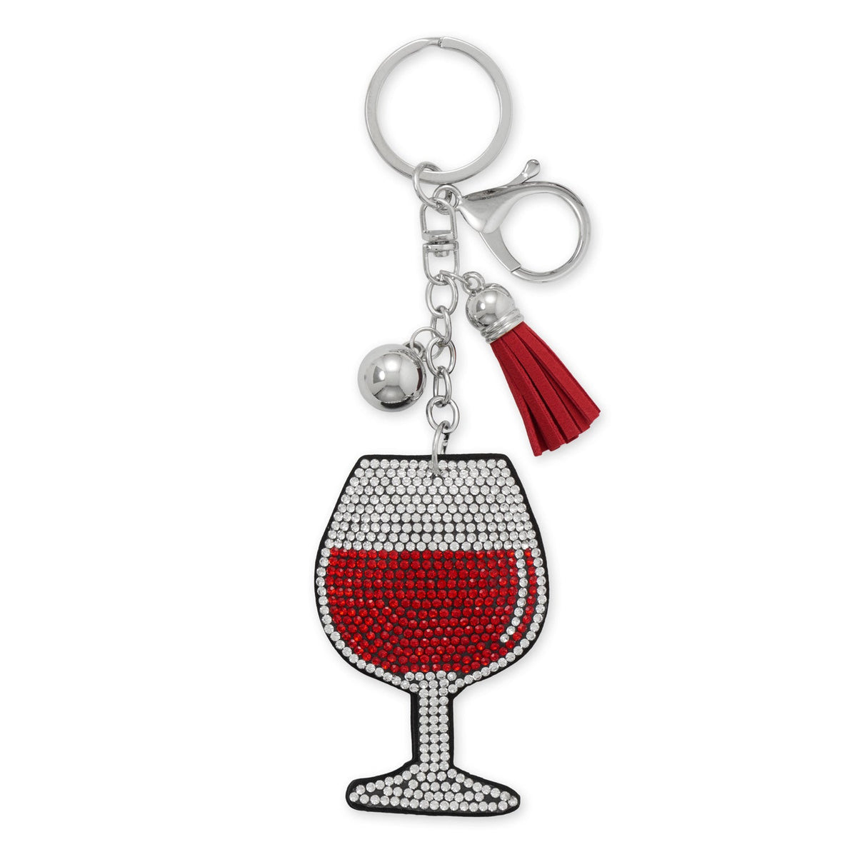 Silver Tone Red Crystal Wine Glass Bag Charm
