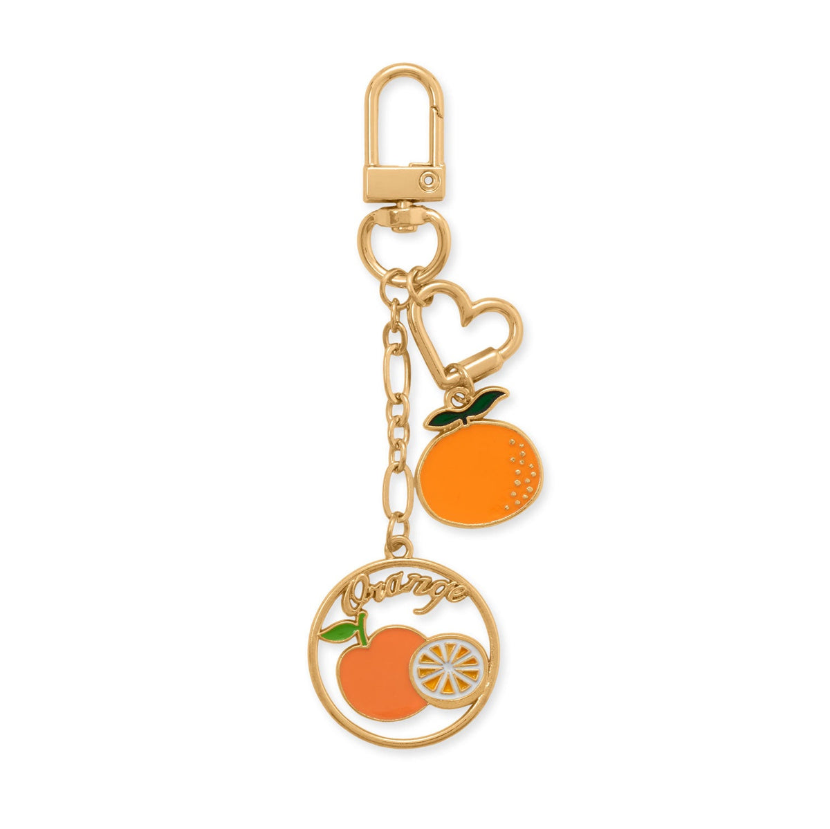 Gold Tone Juicy Orange and Heart Bag Charm