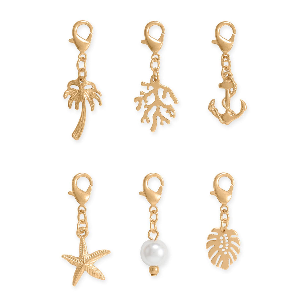 Gold Tone Coastal Icons Lobster Clasp Fashion Charm Set