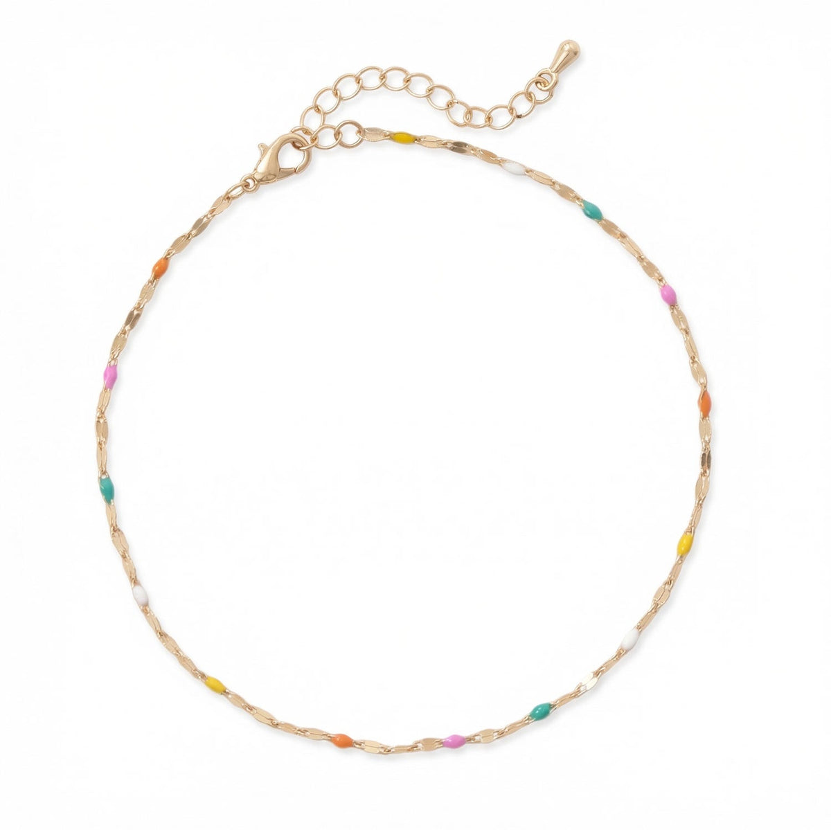 9" + 2" Gold Tone Multicolor Enamel Station Chain Anklet