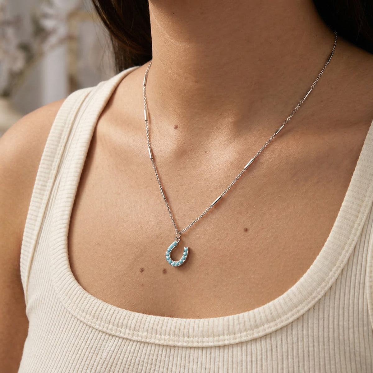 Stainless Steel Synthetic Turquoise Horseshoe Charm