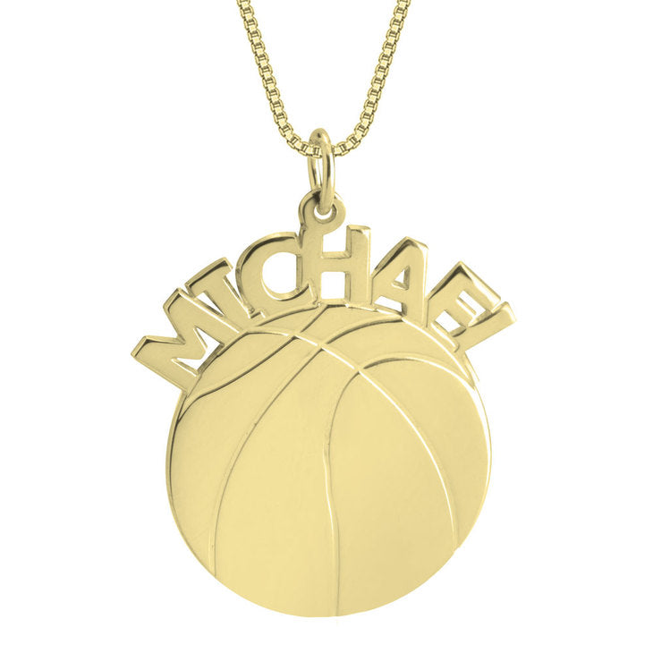 Collar con nombre de baloncesto chapado en oro de 24 quilates