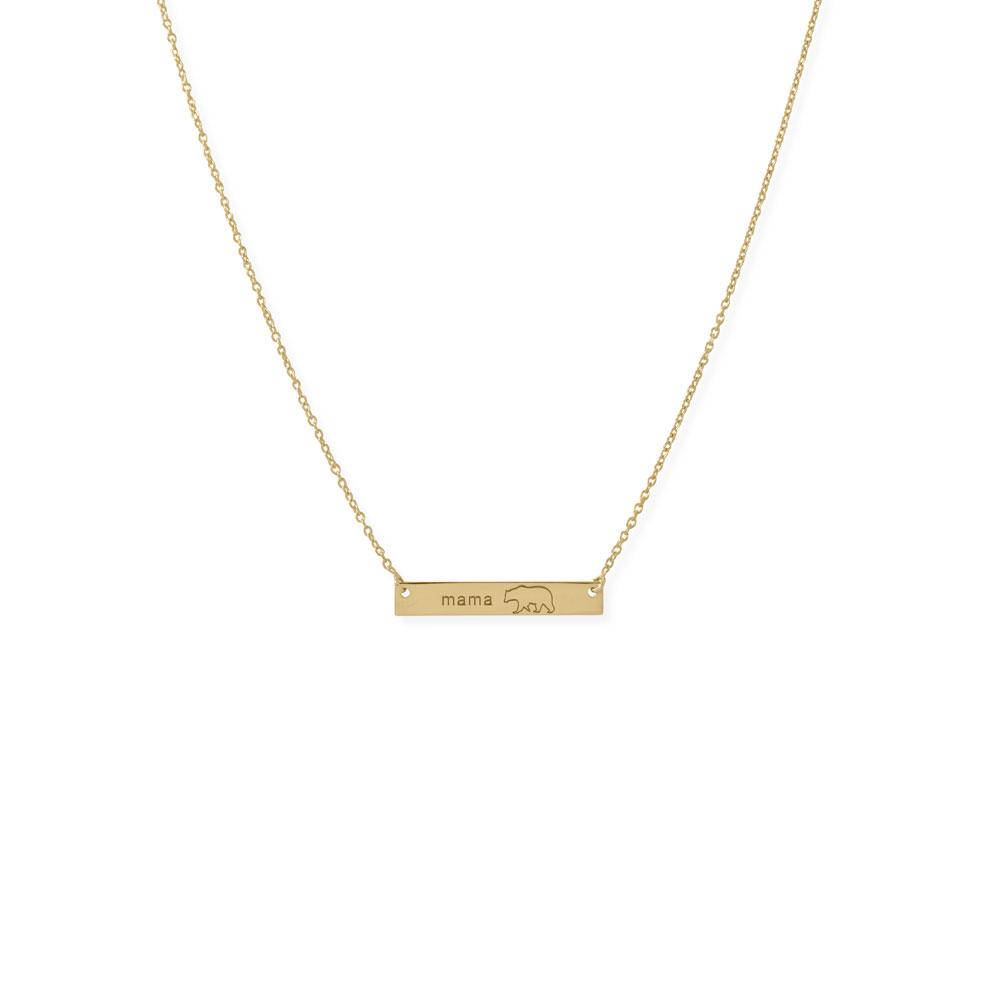 16"+2” 14K Gold Plated Sterling Silver "Mama Bear" Bar Necklace