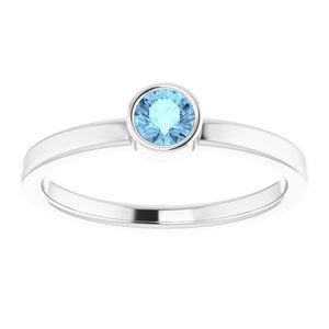 Rhodium-Plated Sterling Silver 4 mm Round Imitation Aquamarine Ring