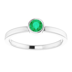 Rhodium-Plated Sterling Silver 4 mm Round Imitation Emerald Ring
