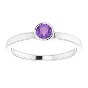 Rhodium-Plated Sterling Silver 4 mm Round Imitation Amethyst Ring