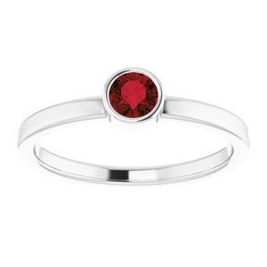 Rhodium-Plated Sterling Silver 4 mm Round Imitation Mozambique Garnet Ring